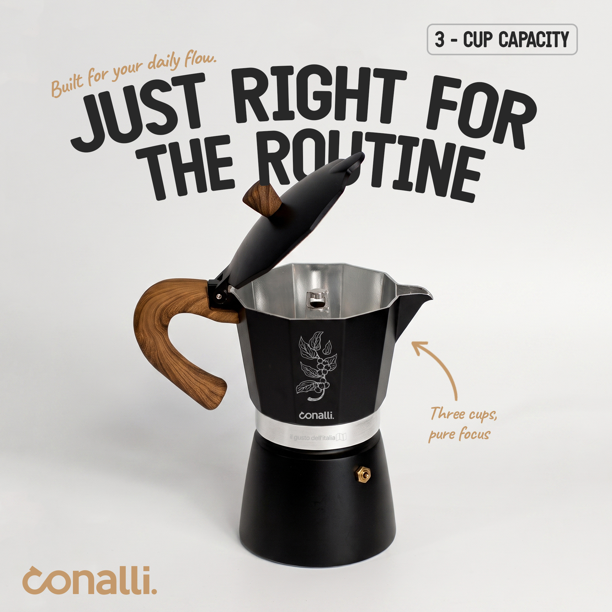 3 Cup Mokapot Bellissimo Black 3 Cup Mokapot Bellissimo Black