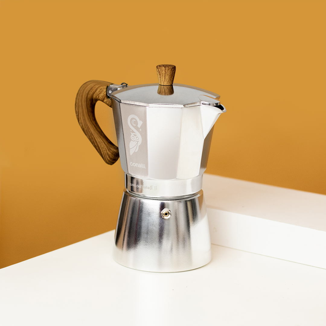 Conalli Moka Pot 6 Cup Silver Kayu 3